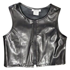 Vintage Amy Byer Women Faux Leather Vest Cropped Zip Gothic Black Medium (8/10)